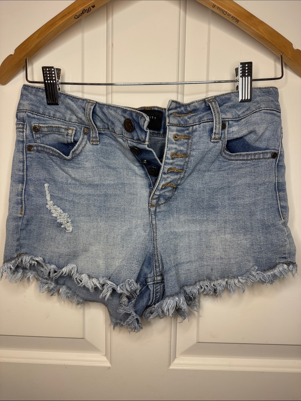 Celebrity Pink Light Blue Distressed Denim Cutoff Shorts